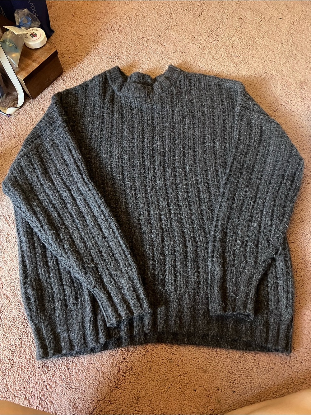 American Eagle Outfitters Dark Gray Ribbed Crewneck Sweater